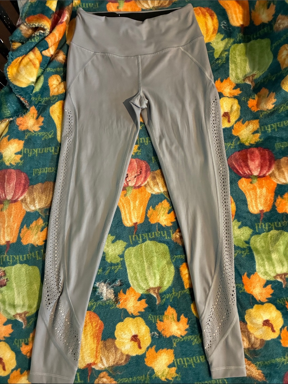 Women's High-Waist Grey Leggings with Laser-Cut Side Detail